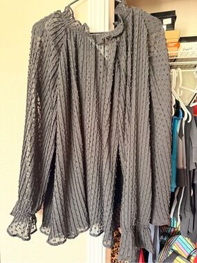 H&M Black Sheer Swiss Dot Ruffle Blouse